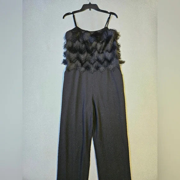 BCBG MazAzria Brianne Eyelash Fringe Jumpsuit Black Size Small - Picture 8 of 16